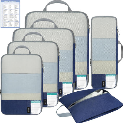 6 Set Lightweight Compression Packing Cubes with Packing List, Anti-Tearing Expandable Organizer Bags for Travel, Matcha Green