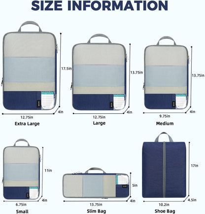 6 Set Lightweight Compression Packing Cubes with Packing List, Anti-Tearing Expandable Organizer Bags for Travel, Matcha Green