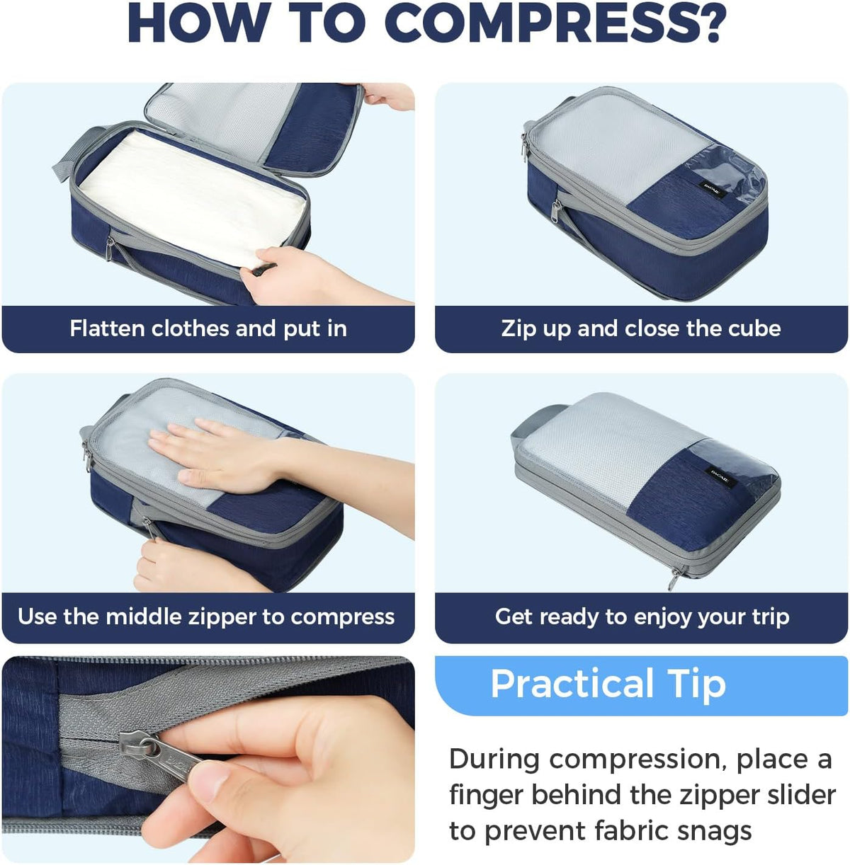 6 Set Lightweight Compression Packing Cubes with Packing List, Anti-Tearing Expandable Organizer Bags for Travel, Matcha Green