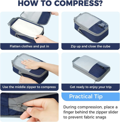 6 Set Lightweight Compression Packing Cubes with Packing List, Anti-Tearing Expandable Organizer Bags for Travel, Matcha Green
