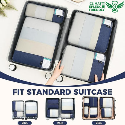 6 Set Lightweight Compression Packing Cubes with Packing List, Anti-Tearing Expandable Organizer Bags for Travel, Matcha Green