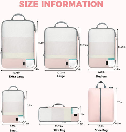 6 Set Lightweight Compression Packing Cubes with Packing List, Anti-Tearing Expandable Organizer Bags for Travel, Matcha Green