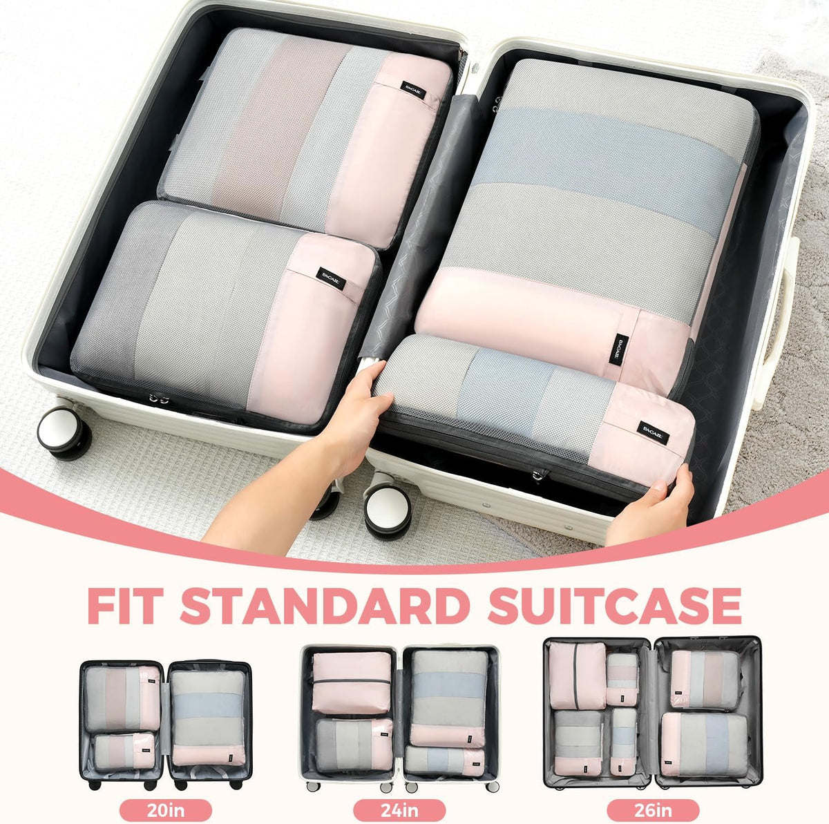 6 Set Lightweight Compression Packing Cubes with Packing List, Anti-Tearing Expandable Organizer Bags for Travel, Matcha Green