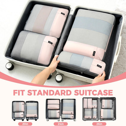 6 Set Lightweight Compression Packing Cubes with Packing List, Anti-Tearing Expandable Organizer Bags for Travel, Matcha Green