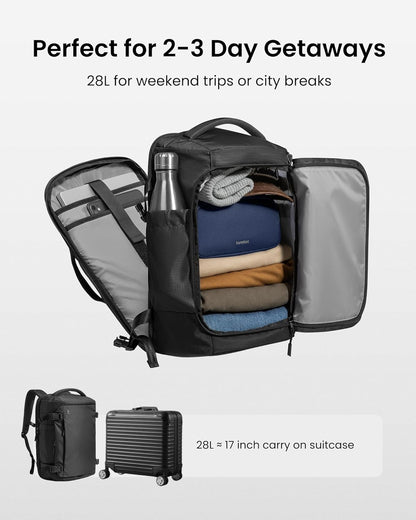 Travel Backpack 40L, TSA Friendly Flight Approved Carry-on Luggage Hand Water-resistant Lightweight Business Rucksack, Durable Large Weekender Bag Daypack Fits 17.3 Inch Laptop