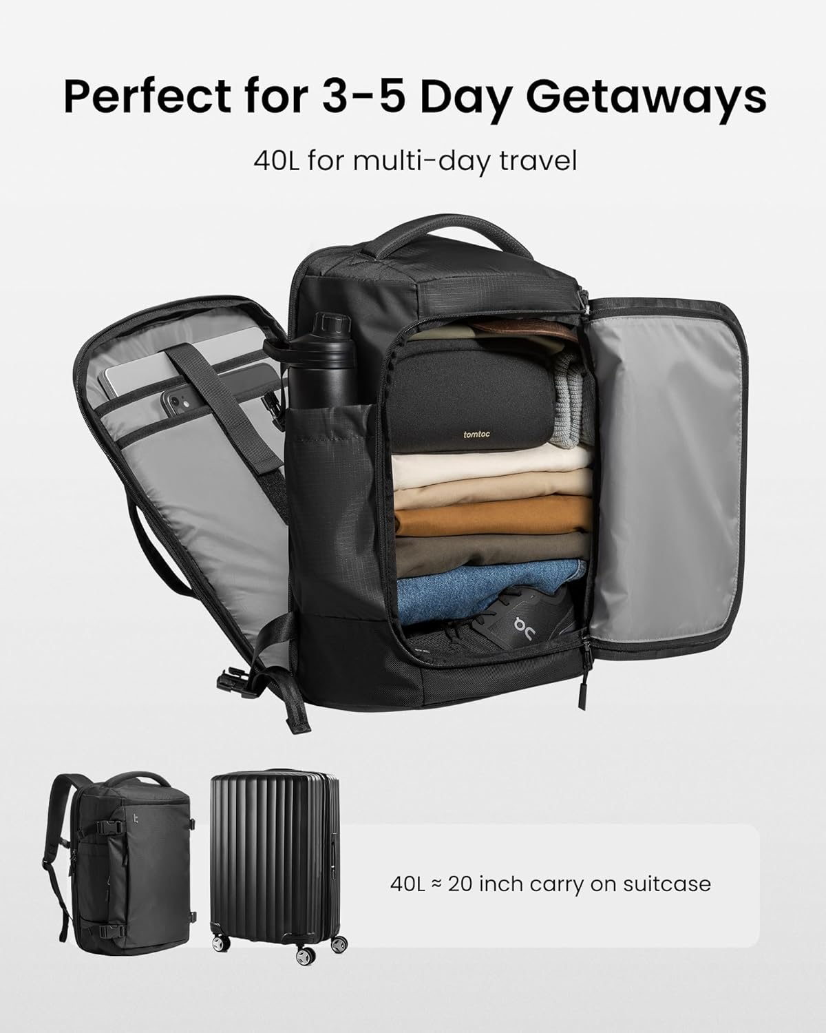 Travel Backpack 40L, TSA Friendly Flight Approved Carry-on Luggage Hand Water-resistant Lightweight Business Rucksack, Durable Large Weekender Bag Daypack Fits 17.3 Inch Laptop