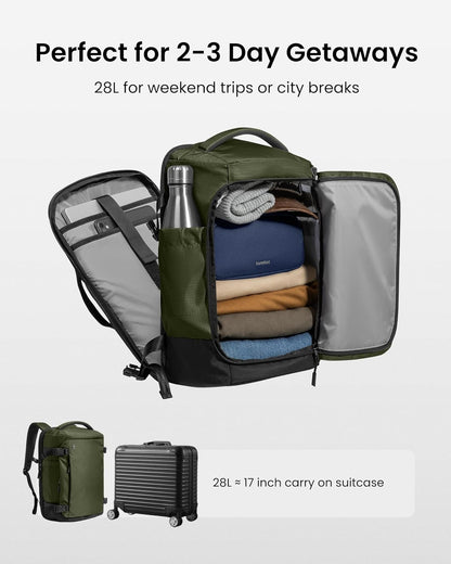 Travel Backpack 40L, TSA Friendly Flight Approved Carry-on Luggage Hand Water-resistant Lightweight Business Rucksack, Durable Large Weekender Bag Daypack Fits 17.3 Inch Laptop