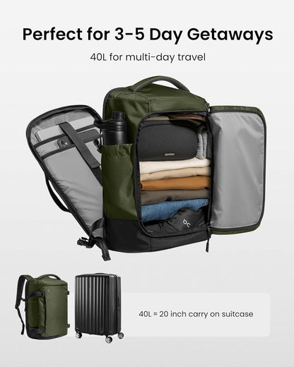 Travel Backpack 40L, TSA Friendly Flight Approved Carry-on Luggage Hand Water-resistant Lightweight Business Rucksack, Durable Large Weekender Bag Daypack Fits 17.3 Inch Laptop