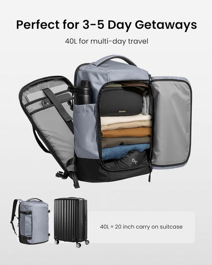 Travel Backpack 40L, TSA Friendly Flight Approved Carry-on Luggage Hand Water-resistant Lightweight Business Rucksack, Durable Large Weekender Bag Daypack Fits 17.3 Inch Laptop