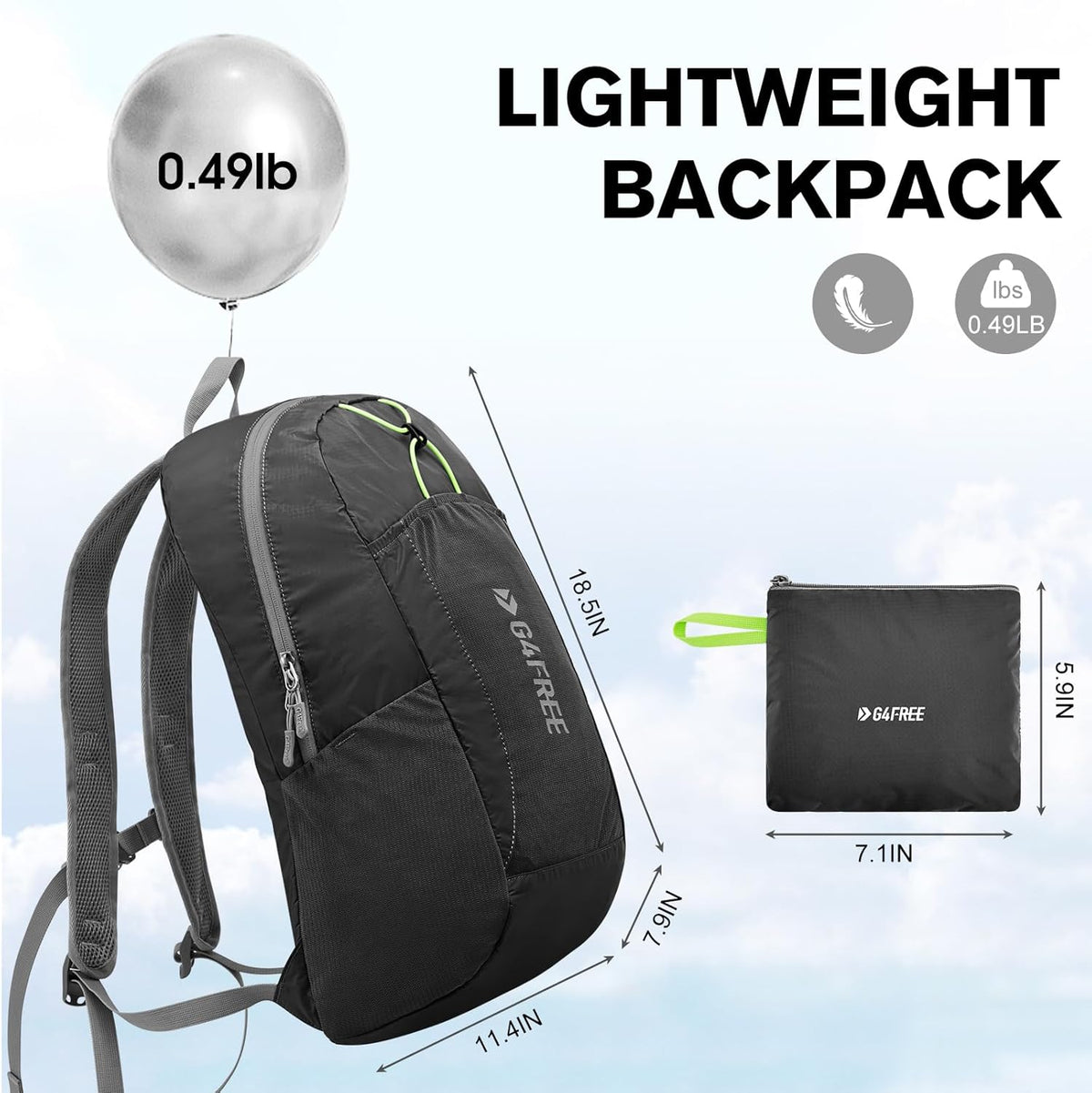 24L Lightweight Packable Hiking Backpack Sport Travel Daypack Water Resistant for Women Men | Water Resistant Material, 11.4*7.9*18.5 in, Outdoor Sports, Travel, Hiking, Day trips, Cycling, Daily Use, Foldable Backpack