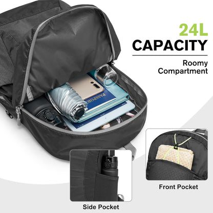 24L Lightweight Packable Hiking Backpack Sport Travel Daypack Water Resistant for Women Men | Water Resistant Material, 11.4*7.9*18.5 in, Outdoor Sports, Travel, Hiking, Day trips, Cycling, Daily Use, Foldable Backpack