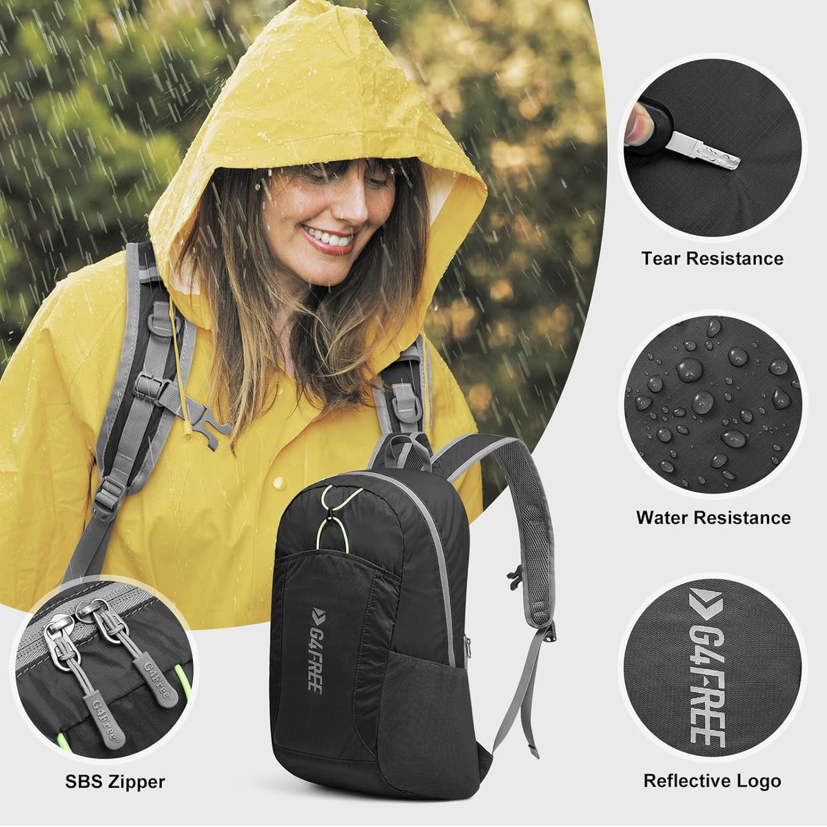 24L Lightweight Packable Hiking Backpack Sport Travel Daypack Water Resistant for Women Men | Water Resistant Material, 11.4*7.9*18.5 in, Outdoor Sports, Travel, Hiking, Day trips, Cycling, Daily Use, Foldable Backpack