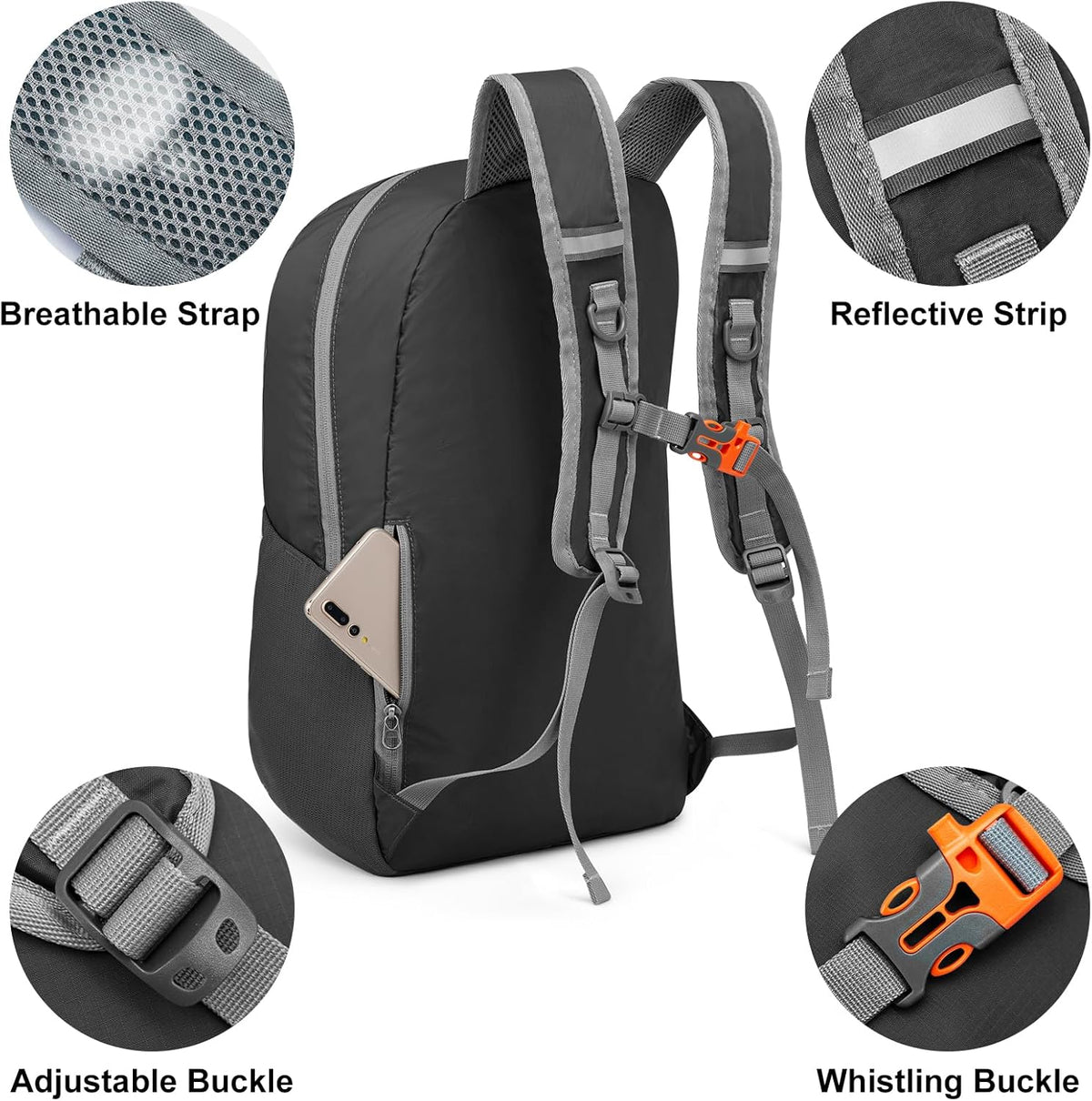 24L Lightweight Packable Hiking Backpack Sport Travel Daypack Water Resistant for Women Men | Water Resistant Material, 11.4*7.9*18.5 in, Outdoor Sports, Travel, Hiking, Day trips, Cycling, Daily Use, Foldable Backpack
