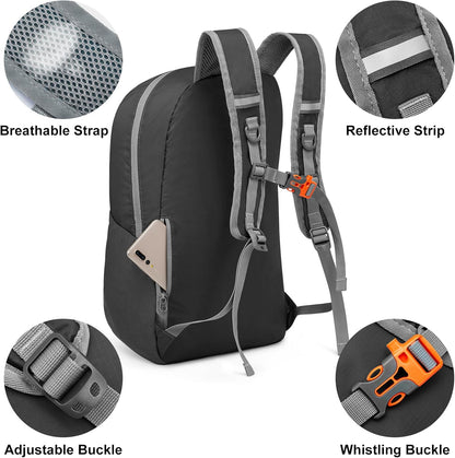 24L Lightweight Packable Hiking Backpack Sport Travel Daypack Water Resistant for Women Men | Water Resistant Material, 11.4*7.9*18.5 in, Outdoor Sports, Travel, Hiking, Day trips, Cycling, Daily Use, Foldable Backpack