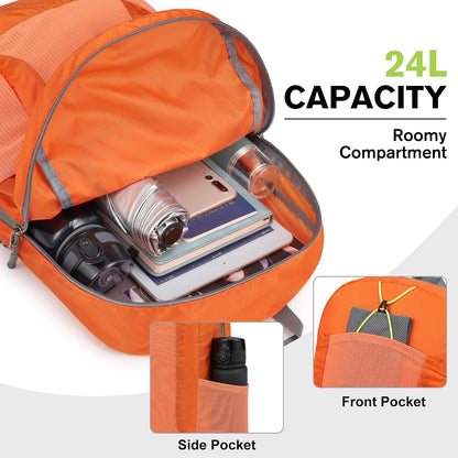24L Lightweight Packable Hiking Backpack Sport Travel Daypack Water Resistant for Women Men | Water Resistant Material, 11.4*7.9*18.5 in, Outdoor Sports, Travel, Hiking, Day trips, Cycling, Daily Use, Foldable Backpack