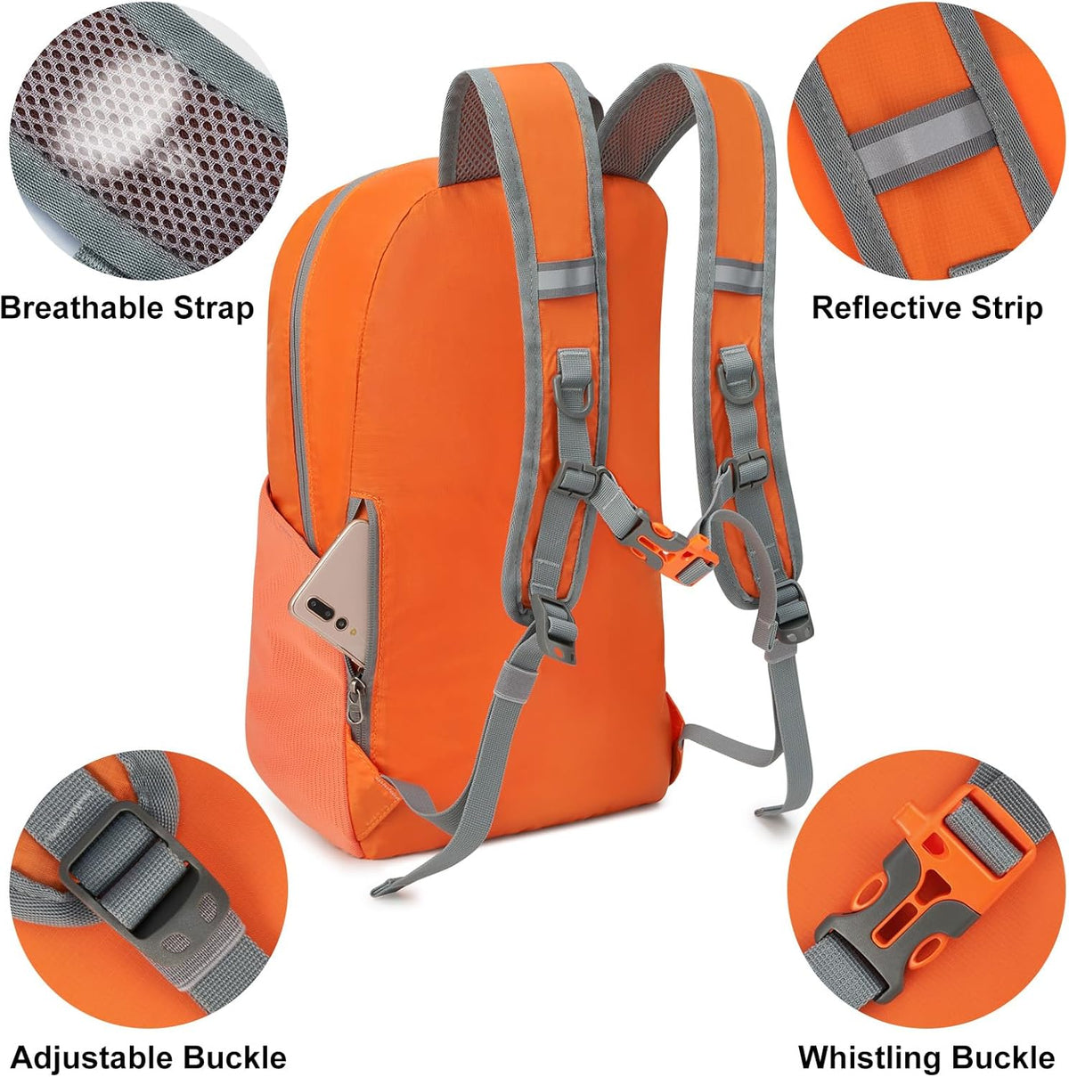 24L Lightweight Packable Hiking Backpack Sport Travel Daypack Water Resistant for Women Men | Water Resistant Material, 11.4*7.9*18.5 in, Outdoor Sports, Travel, Hiking, Day trips, Cycling, Daily Use, Foldable Backpack