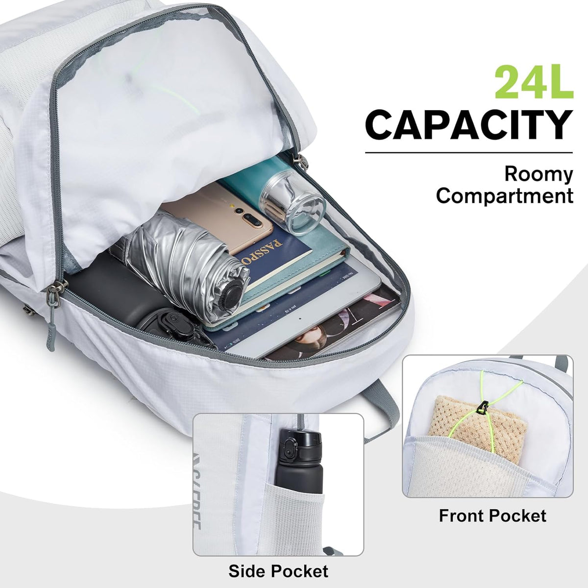 24L Lightweight Packable Hiking Backpack Sport Travel Daypack Water Resistant for Women Men | Water Resistant Material, 11.4*7.9*18.5 in, Outdoor Sports, Travel, Hiking, Day trips, Cycling, Daily Use, Foldable Backpack