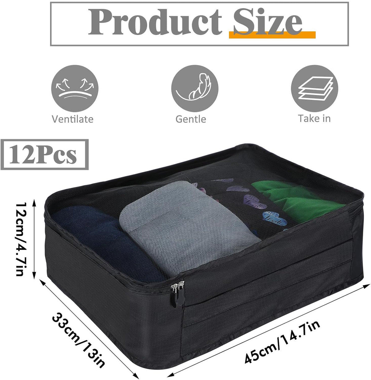 12 Pcs Packing Cubes for Suitcase Travel Luggage Bags Bulk Mesh Organizer Set for Hiking Camping Backpacking Clothes Accessories