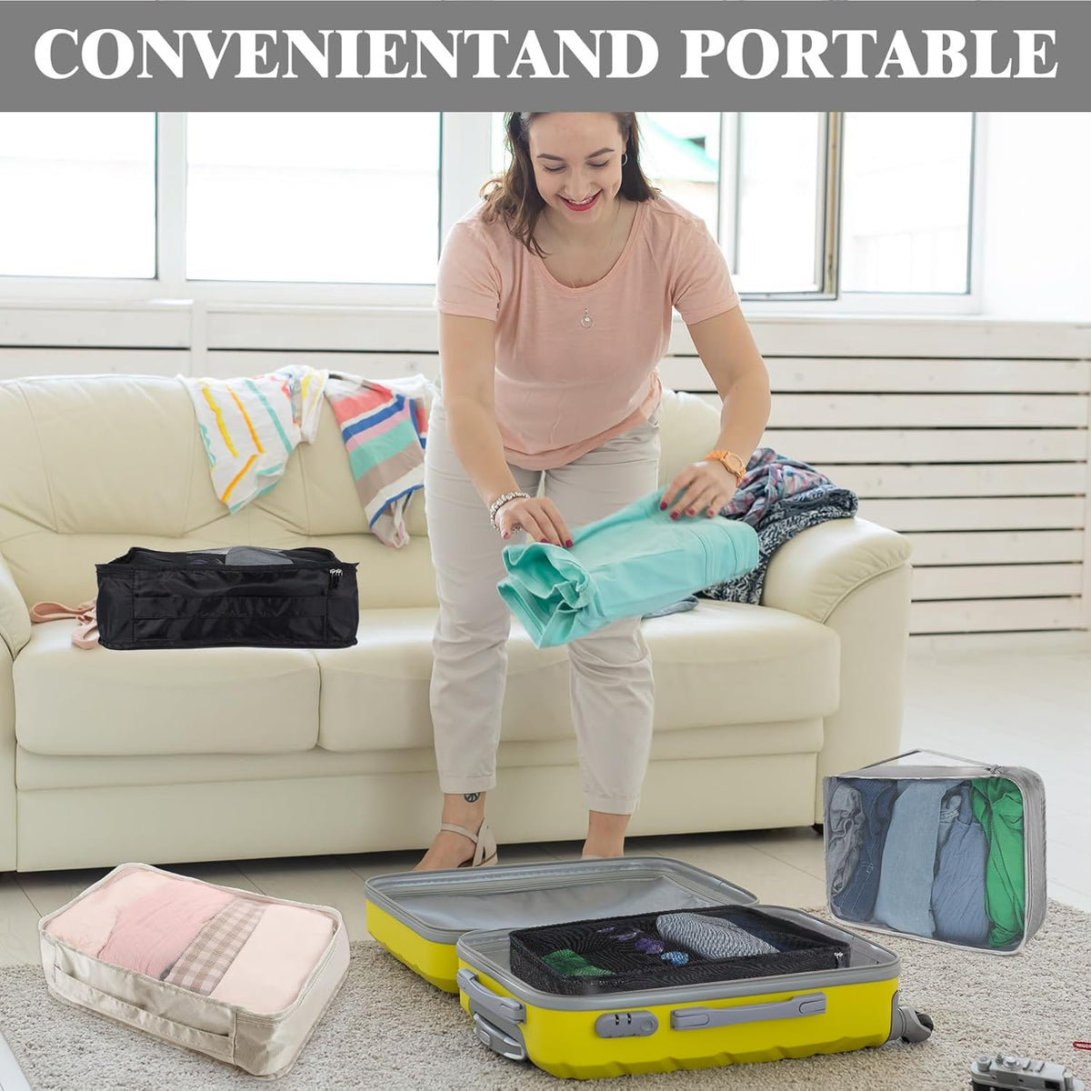 12 Pcs Packing Cubes for Suitcase Travel Luggage Bags Bulk Mesh Organizer Set for Hiking Camping Backpacking Clothes Accessories