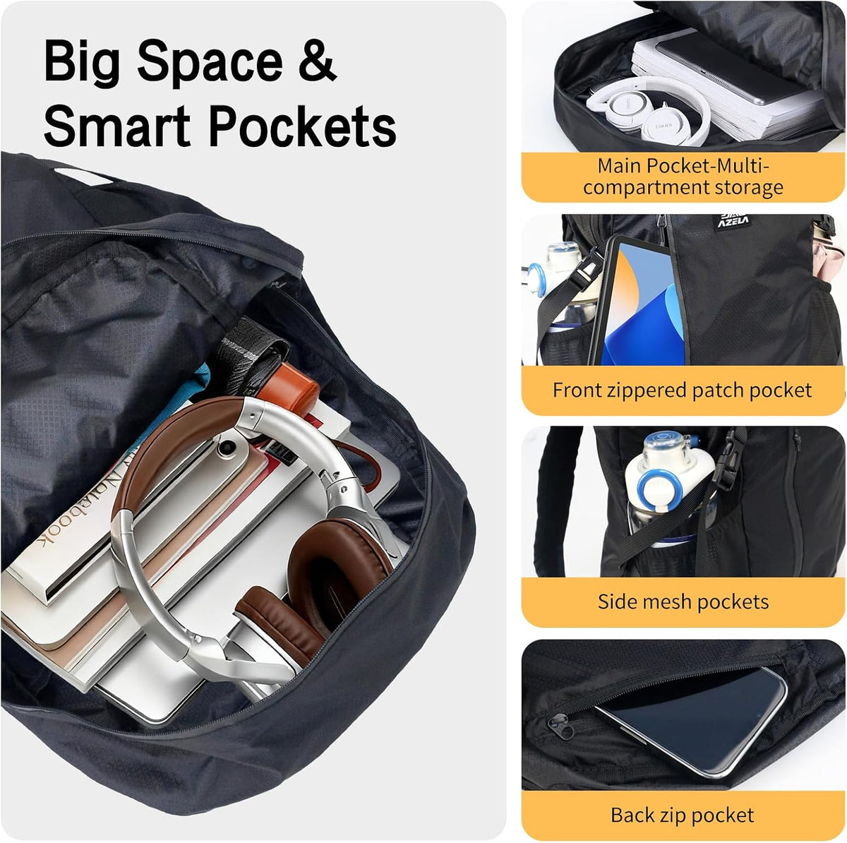 20L Packable Backpack Lightweight Waterproof Foldable Daypack Hiking Daypack for Men Women Reusable Packable Bag Outdoor Camping Hiking Travel Cycling (Black)