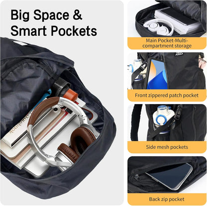 20L Packable Backpack Lightweight Waterproof Foldable Daypack Hiking Daypack for Men Women Reusable Packable Bag Outdoor Camping Hiking Travel Cycling (Black)