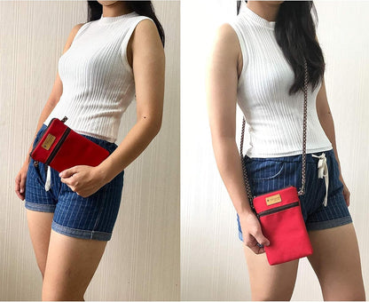 Women Crossbody Shoulder Travel Zippered Wallet Purse Clutch Phone Bag w/Detachable Strap (Wine Red)