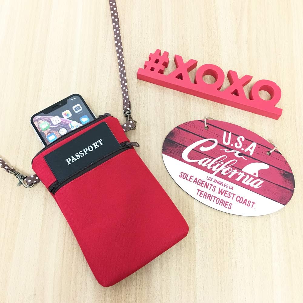Women Crossbody Shoulder Travel Zippered Wallet Purse Clutch Phone Bag w/Detachable Strap (Wine Red)