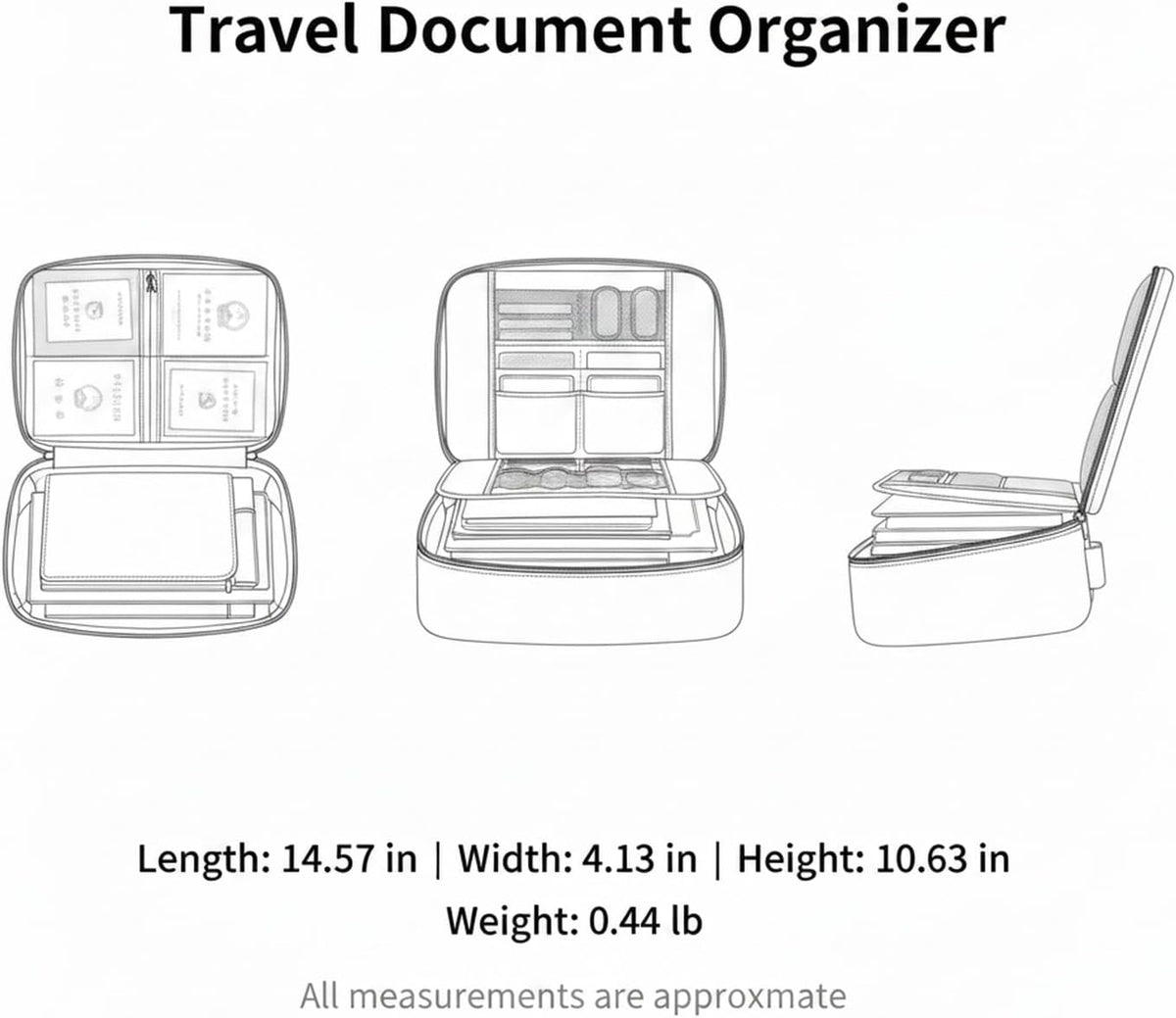Travel Document Organizer with Zipper, Expanding File Folder for Passports & Tickets, Durable Oxford Cloth Wallet for Airport Check-in (Black)