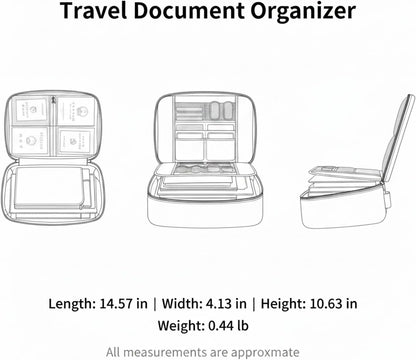 Travel Document Organizer with Zipper, Expanding File Folder for Passports & Tickets, Durable Oxford Cloth Wallet for Airport Check-in (Black)