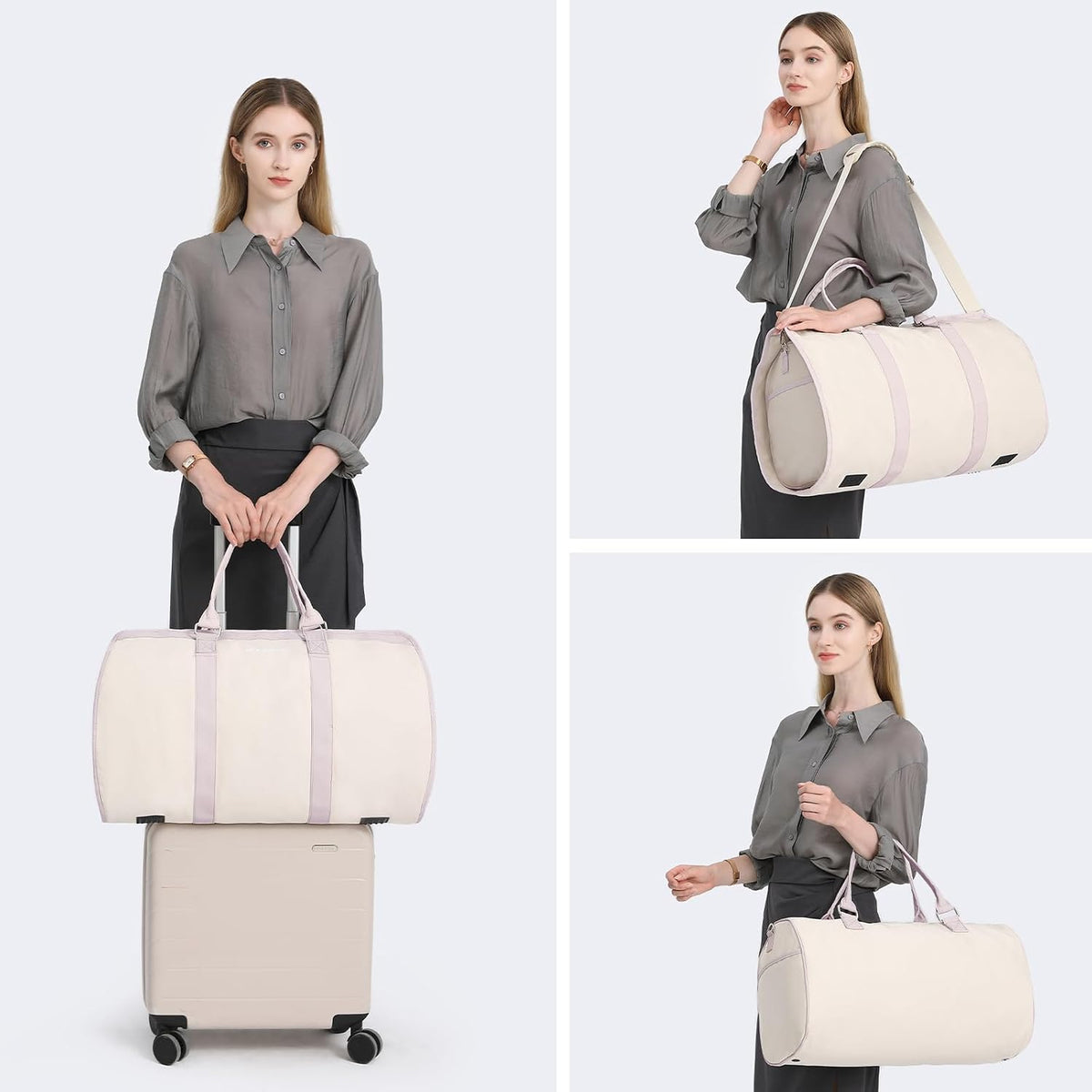 3Pcs Garment Duffle Bags for Travel Convertible Carry on Garment Bag for Women Men Travel Duffle Bag Includes Shoe Pouch & Hanging Suit Bag for Clothes/Dresses, Black