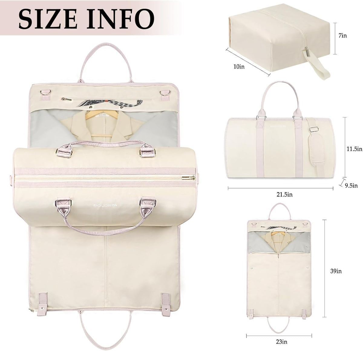 3Pcs Garment Duffle Bags for Travel Convertible Carry on Garment Bag for Women Men Travel Duffle Bag Includes Shoe Pouch & Hanging Suit Bag for Clothes/Dresses, Black