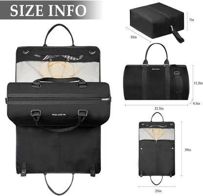 3Pcs Garment Duffle Bags for Travel Convertible Carry on Garment Bag for Women Men Travel Duffle Bag Includes Shoe Pouch & Hanging Suit Bag for Clothes/Dresses, Black