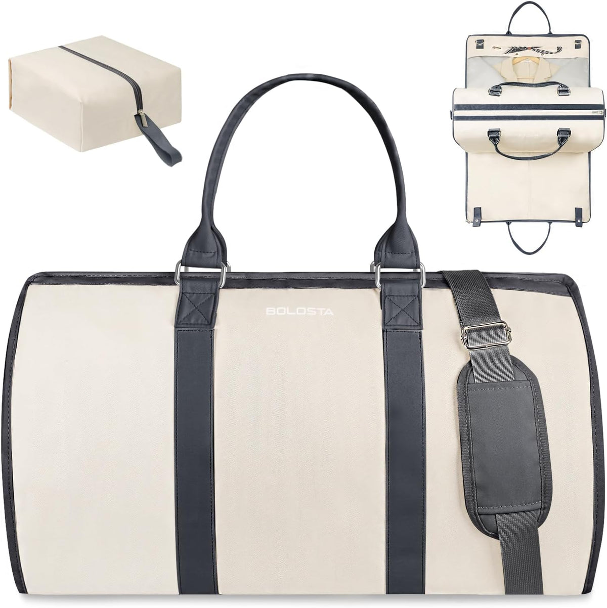 3Pcs Garment Duffle Bags for Travel Convertible Carry on Garment Bag for Women Men Travel Duffle Bag Includes Shoe Pouch & Hanging Suit Bag for Clothes/Dresses, Black
