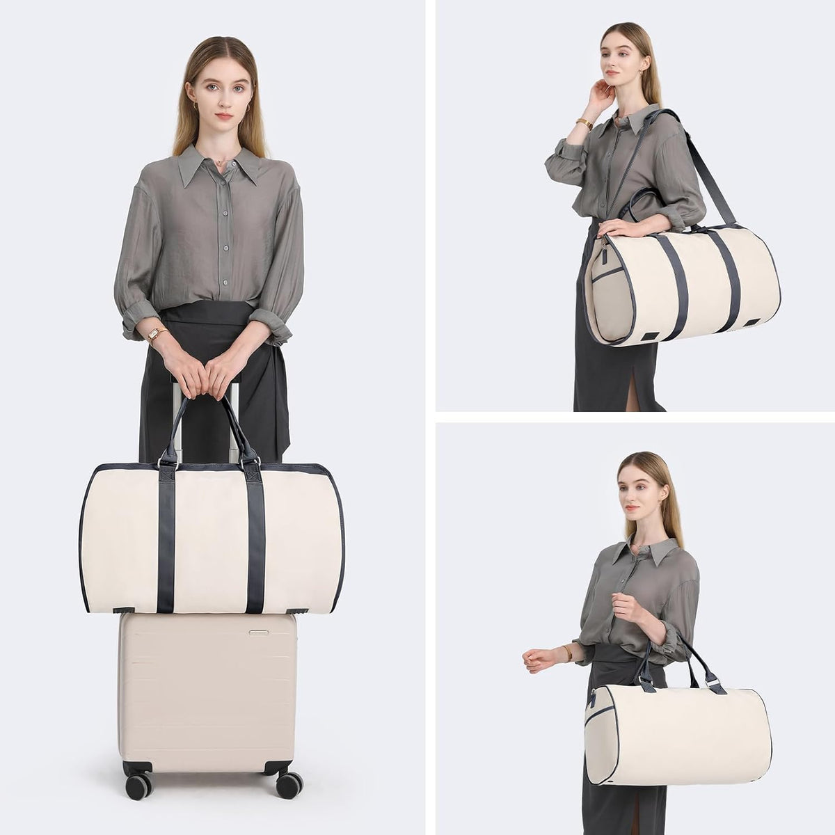 3Pcs Garment Duffle Bags for Travel Convertible Carry on Garment Bag for Women Men Travel Duffle Bag Includes Shoe Pouch & Hanging Suit Bag for Clothes/Dresses, Black
