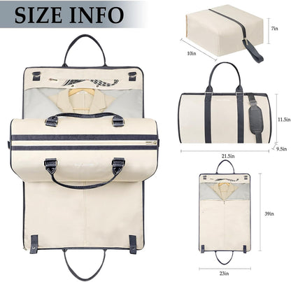 3Pcs Garment Duffle Bags for Travel Convertible Carry on Garment Bag for Women Men Travel Duffle Bag Includes Shoe Pouch & Hanging Suit Bag for Clothes/Dresses, Black