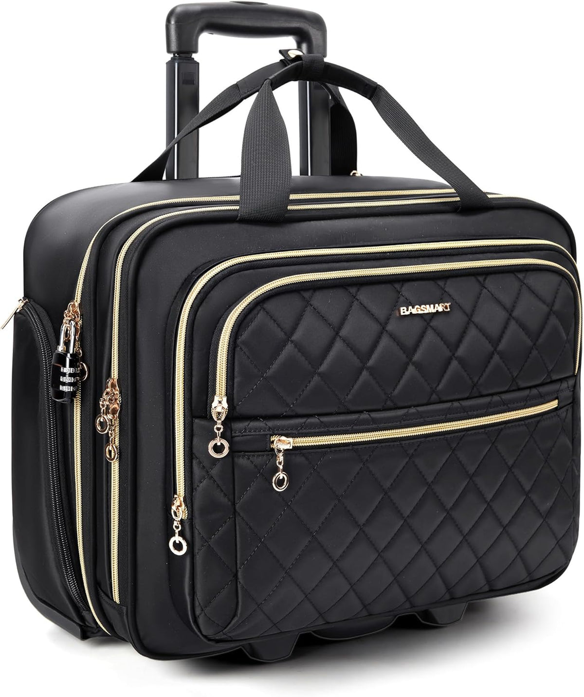 Women's Rolling Laptop Bag for 15.6 Inch Laptop, Black | Underseat Carry-On Luggage with TSA Lock, Wheeled Computer Briefcase for Travel Work Business
