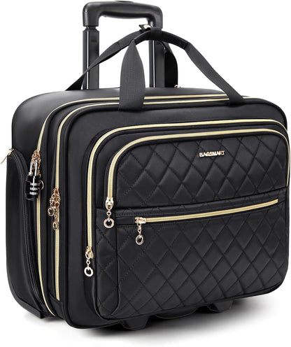 Women's Rolling Laptop Bag for 15.6 Inch Laptop, Black | Underseat Carry-On Luggage with TSA Lock, Wheeled Computer Briefcase for Travel Work Business