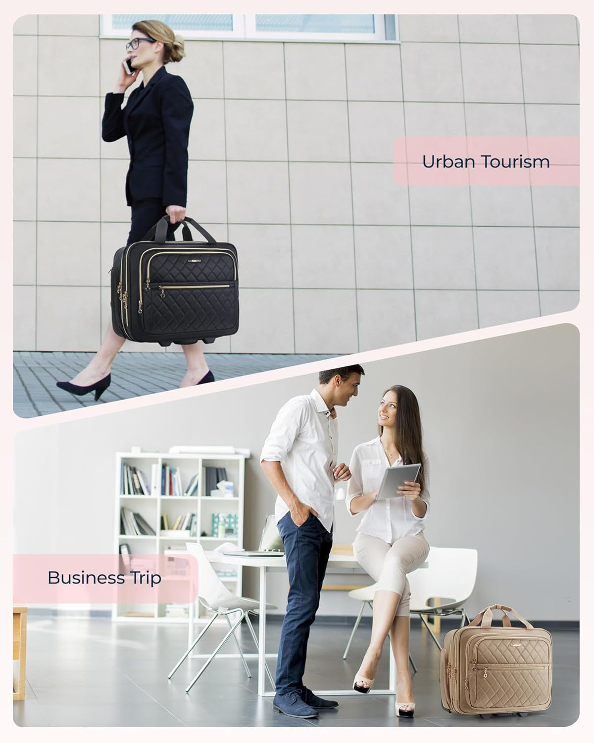 Women's Rolling Laptop Bag for 15.6 Inch Laptop, Black | Underseat Carry-On Luggage with TSA Lock, Wheeled Computer Briefcase for Travel Work Business