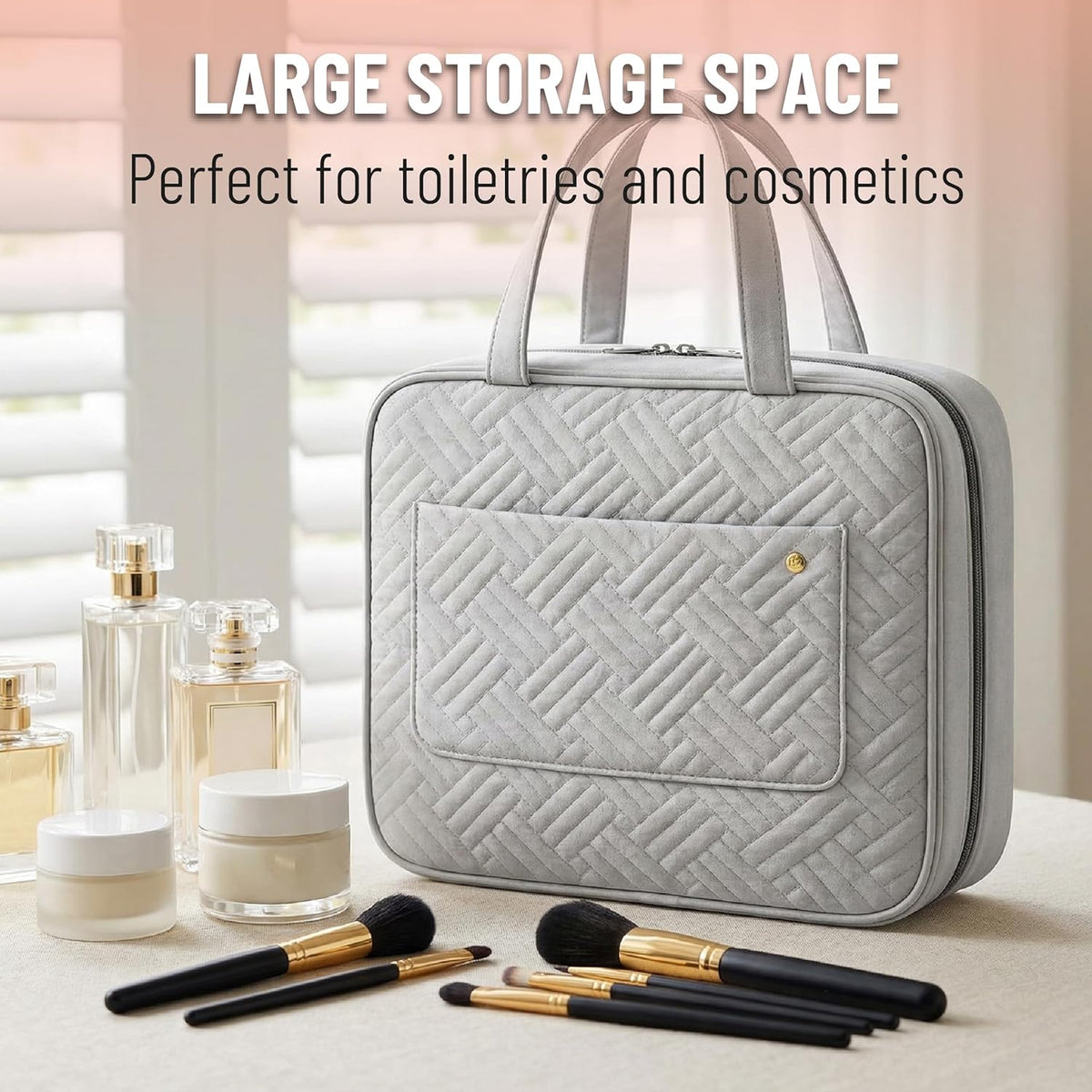 Travel Toiletry Bag Organizers, Gray | Makeup Travel Bag for Toiletries with Hanging Hook, Water-Resistant