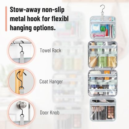 Travel Toiletry Bag Organizers, Gray | Makeup Travel Bag for Toiletries with Hanging Hook, Water-Resistant