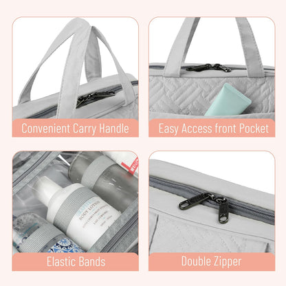 Travel Toiletry Bag Organizers, Gray | Makeup Travel Bag for Toiletries with Hanging Hook, Water-Resistant