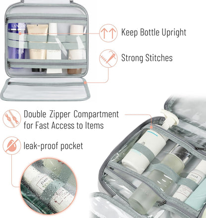 Travel Toiletry Bag Organizers, Gray | Makeup Travel Bag for Toiletries with Hanging Hook, Water-Resistant