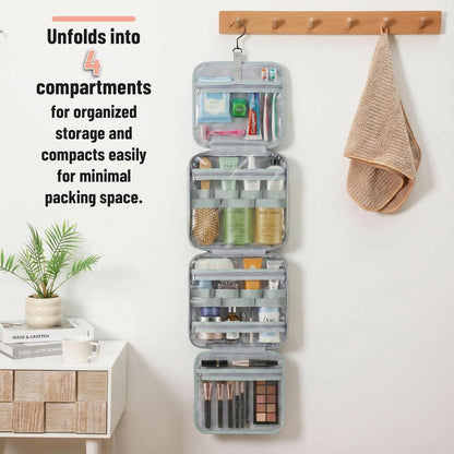 Travel Toiletry Bag Organizers, Gray | Makeup Travel Bag for Toiletries with Hanging Hook, Water-Resistant
