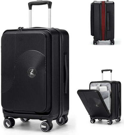 Carry on Luggage 20 Inch Expandable, Airline Approved Carry on Suitcase with Front Compartment & Top Opening Hard Shell Rolling Travel Luggage with TSA Lock & Spinner Wheels, Black