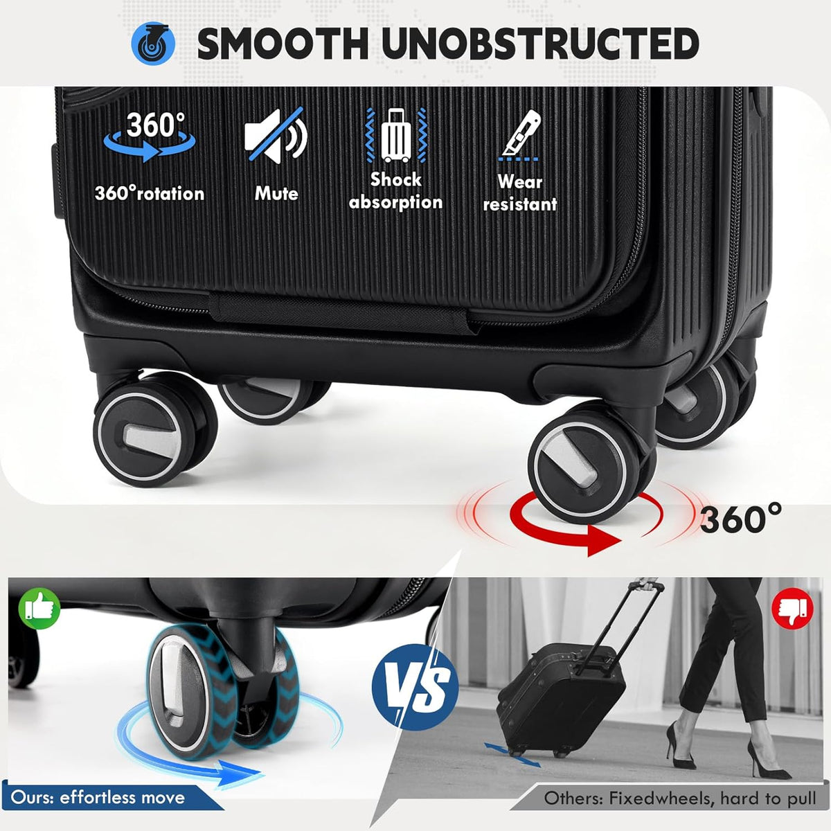 Carry on Luggage 20 Inch Expandable, Airline Approved Carry on Suitcase with Front Compartment & Top Opening Hard Shell Rolling Travel Luggage with TSA Lock & Spinner Wheels, Black