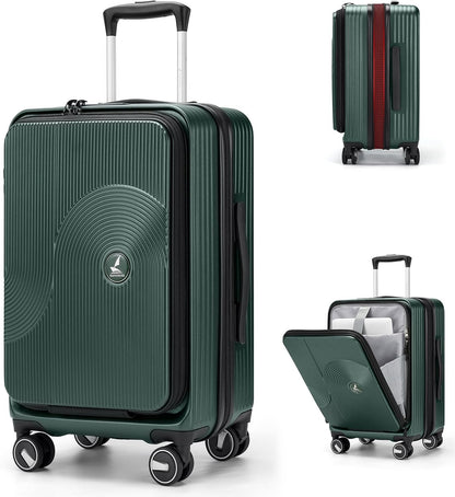 Carry on Luggage 20 Inch Expandable, Airline Approved Carry on Suitcase with Front Compartment & Top Opening Hard Shell Rolling Travel Luggage with TSA Lock & Spinner Wheels, Black