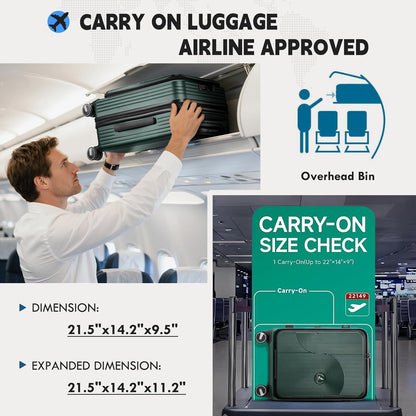 Carry on Luggage 20 Inch Expandable, Airline Approved Carry on Suitcase with Front Compartment & Top Opening Hard Shell Rolling Travel Luggage with TSA Lock & Spinner Wheels, Black
