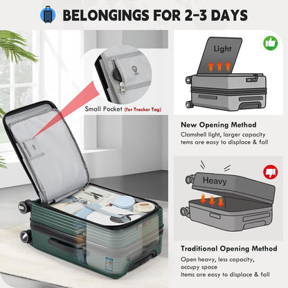 Carry on Luggage 20 Inch Expandable, Airline Approved Carry on Suitcase with Front Compartment & Top Opening Hard Shell Rolling Travel Luggage with TSA Lock & Spinner Wheels, Black