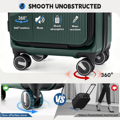 Carry on Luggage 20 Inch Expandable, Airline Approved Carry on Suitcase with Front Compartment & Top Opening Hard Shell Rolling Travel Luggage with TSA Lock & Spinner Wheels, Black
