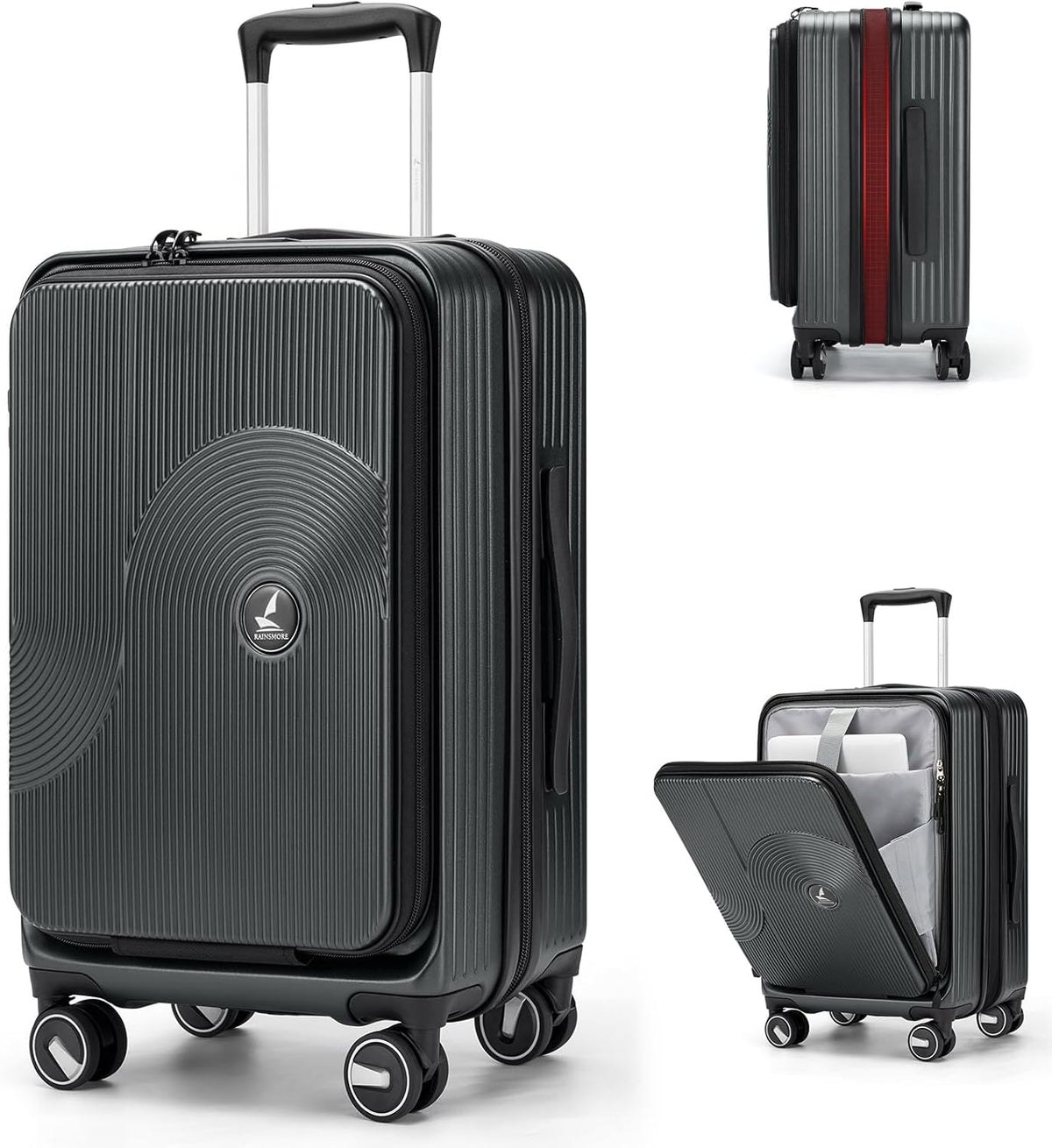 Carry on Luggage 20 Inch Expandable, Airline Approved Carry on Suitcase with Front Compartment & Top Opening Hard Shell Rolling Travel Luggage with TSA Lock & Spinner Wheels, Black